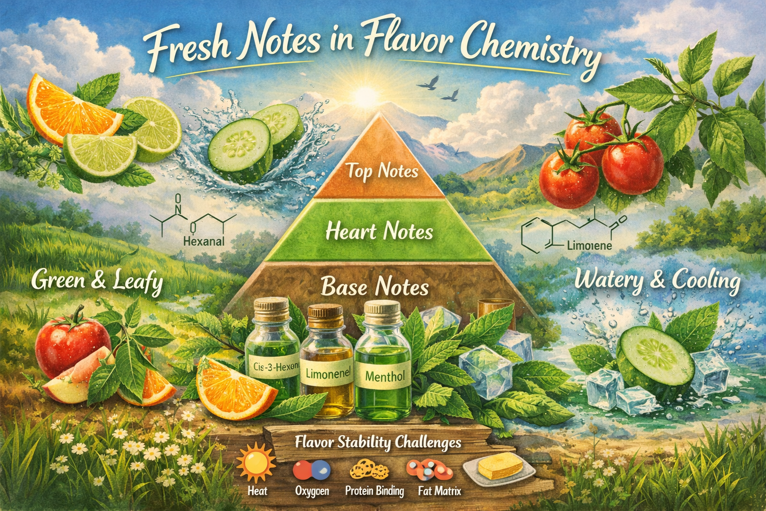 Fresh Notes in Flavor Chemistry: Compounds, Applications, Usage Levels, and Roles in the Flavor Pyramid