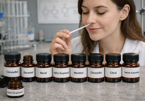 Important Synthetic Flavor Compounds - Part 6 (citronellol, geraniol, nerol, alpha-terpineol, menthol, citronellal, citral, alpha-ionone, beta-ionone, laevo-carvone)